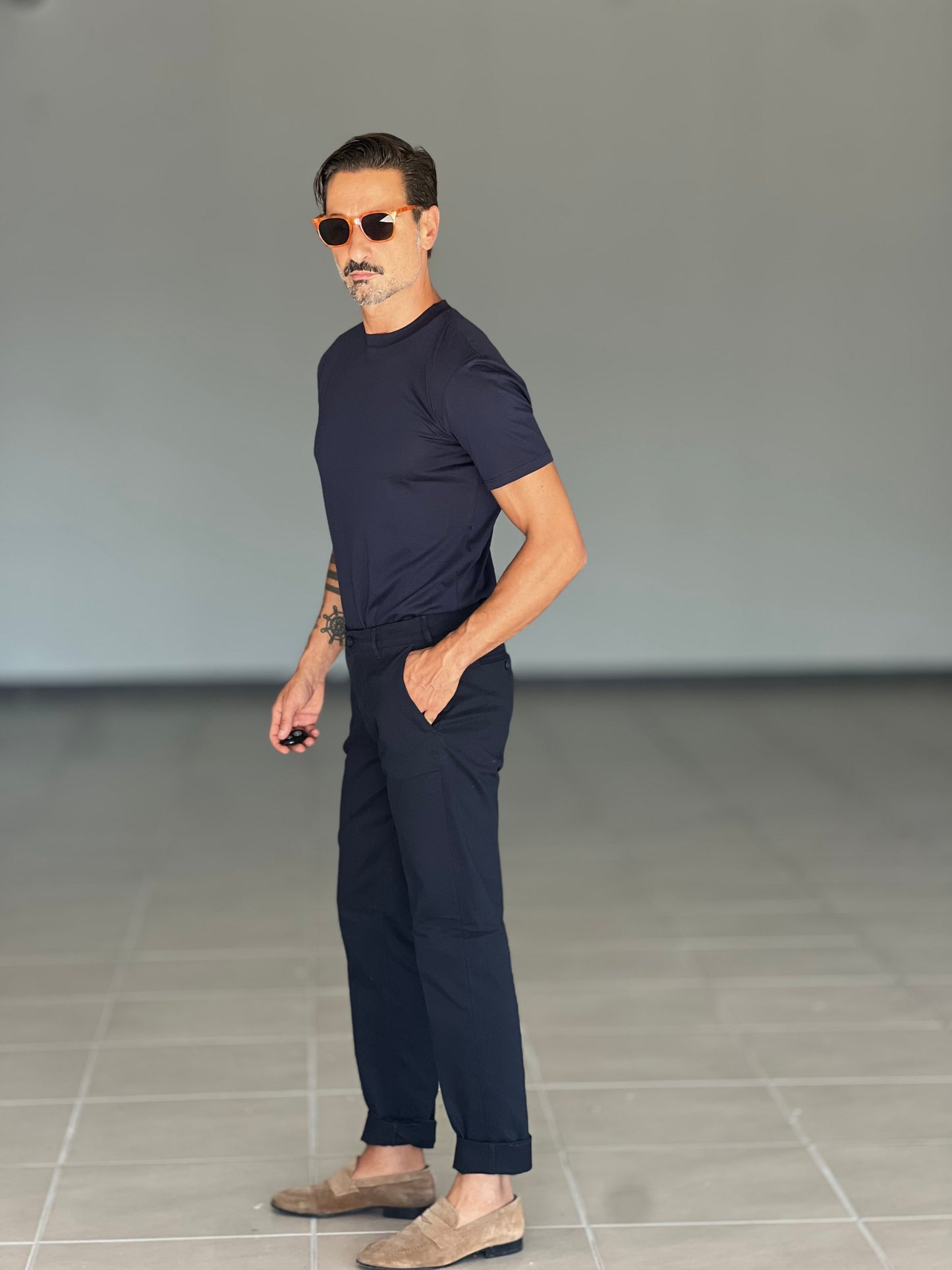 PANTALONE BLU NAVY GABARDINE DI COTONE