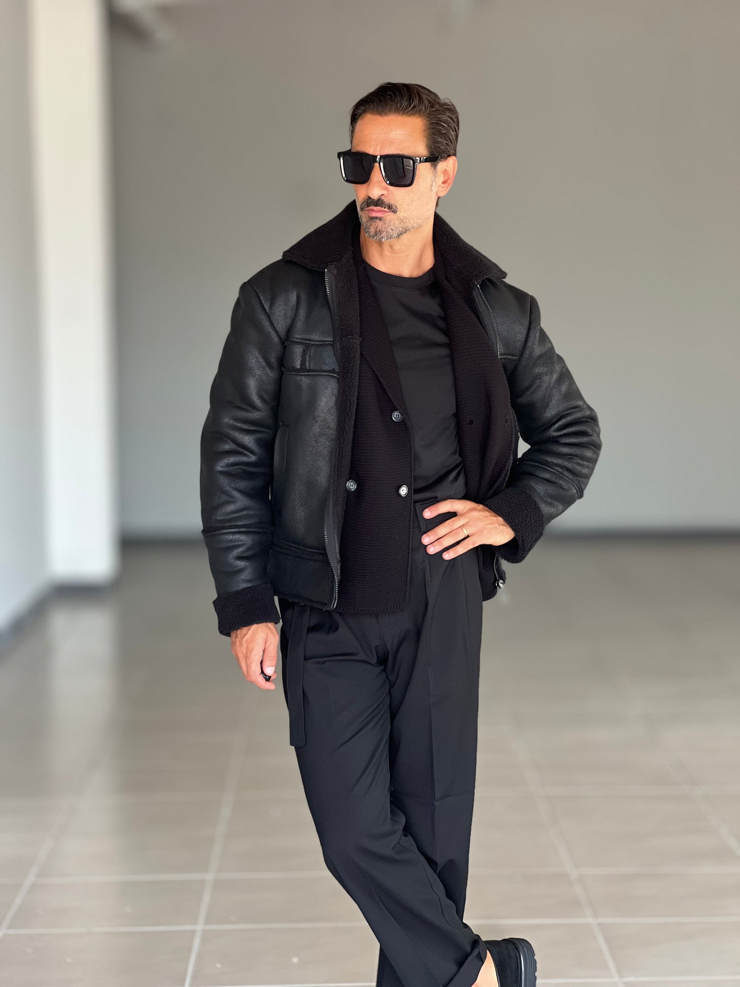 STILOSOPHY PERFORATED DARK ECO-LEATHER BIKER