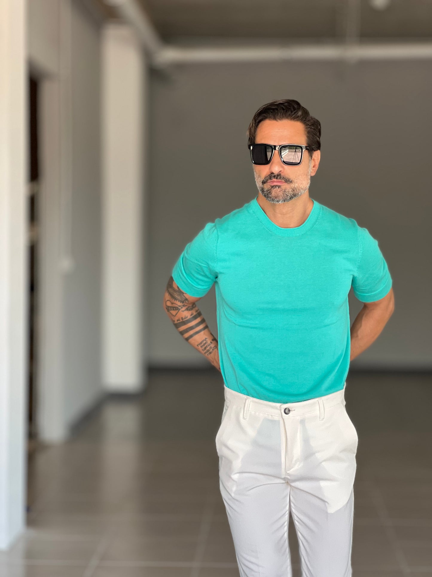 BLUE THREAD COTTON CREW NECK SWEATER