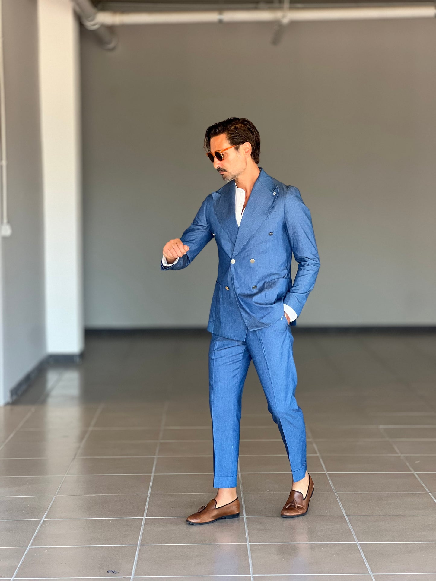 ABITO DENIM DOPPIOPETTO PANTALONE VITA ALTA
