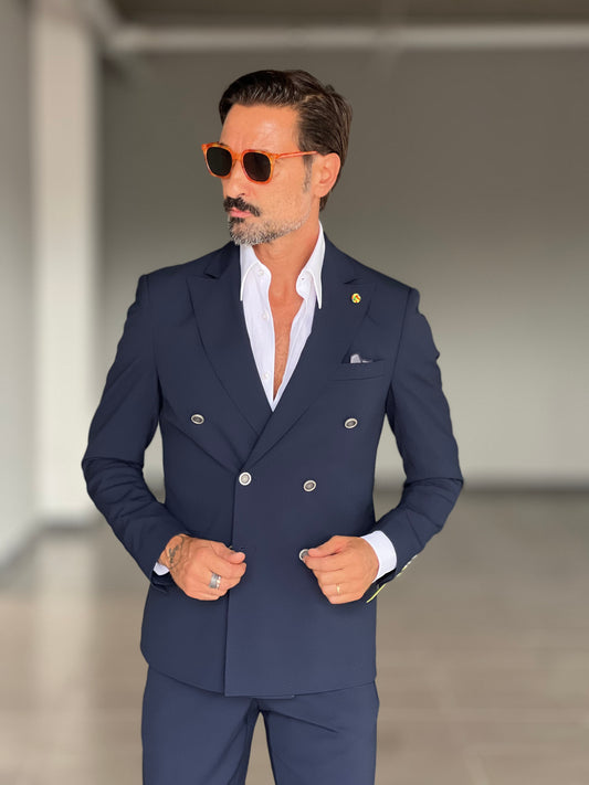 ABITO BLU NOTTE DOPPIOPETTO BOTTONE METALLO VISCOSA E MISTI