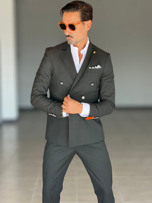 ABITO FIAMMATO VERDE DOPPIOPETTO BOTTONE METALLO VISCOSA E MISTI