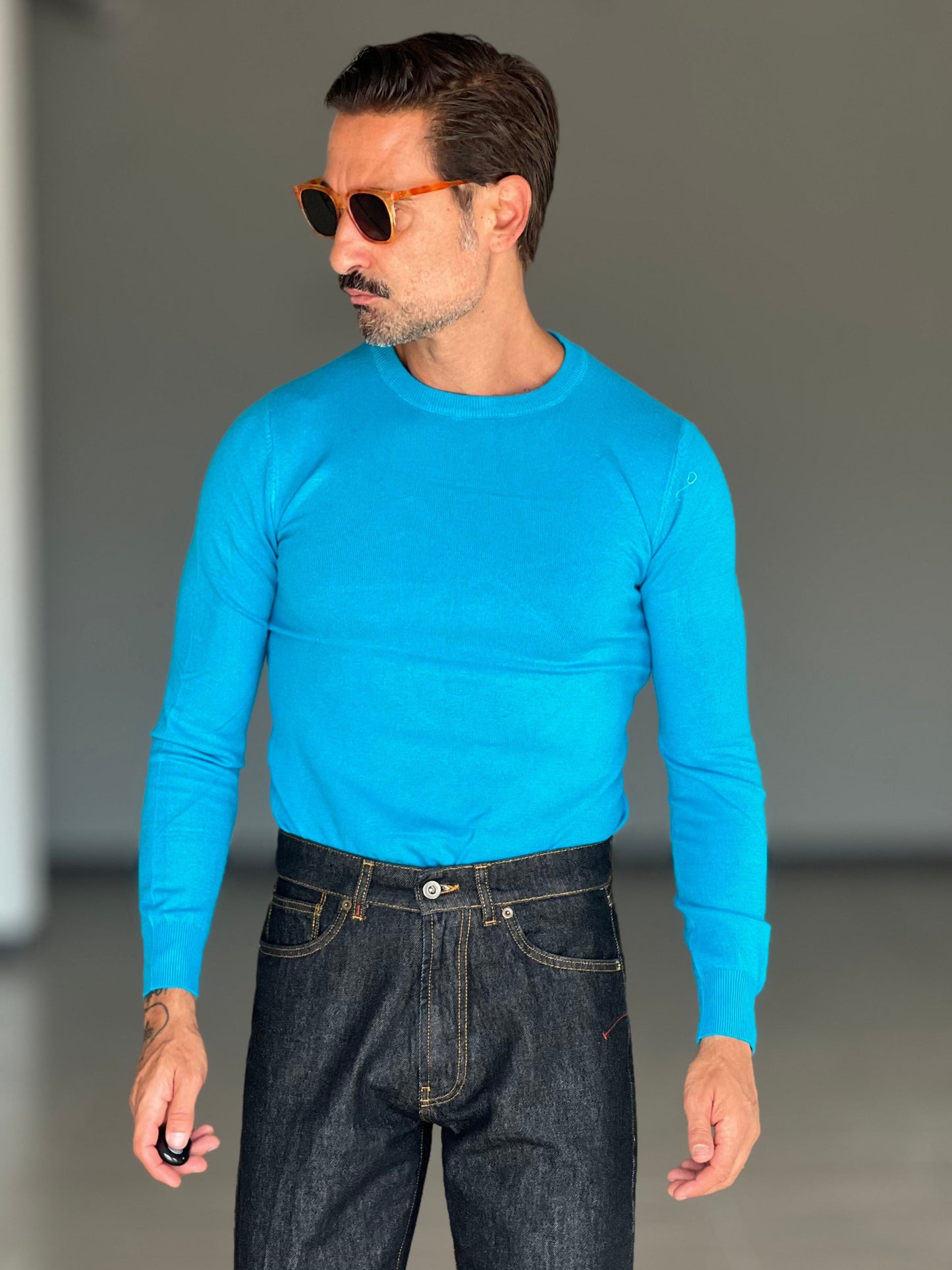 MAGLIA GIRO TURCHESE VISCOSA E MISTI