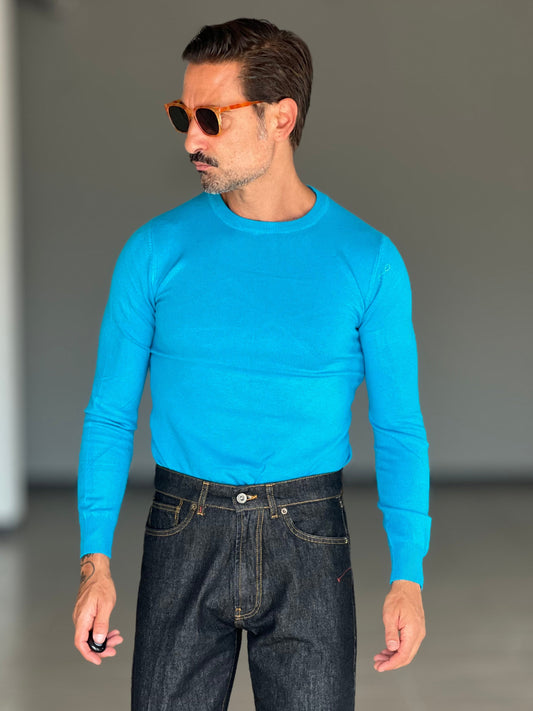 BLUE THREAD COTTON CREW NECK SWEATER