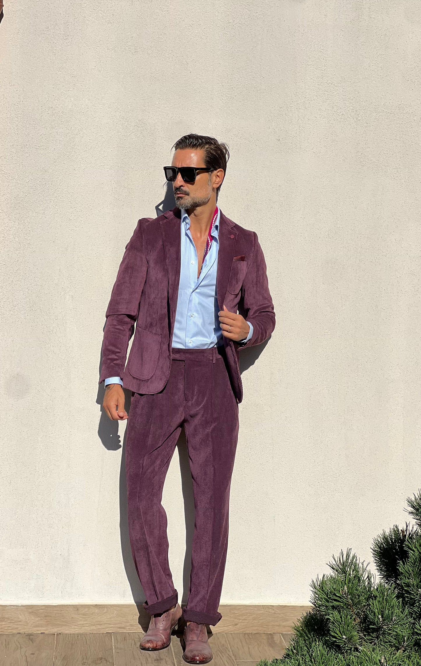 PANTALONE VELLUTO PRUGNA PINCES VITA ALTA XAGON