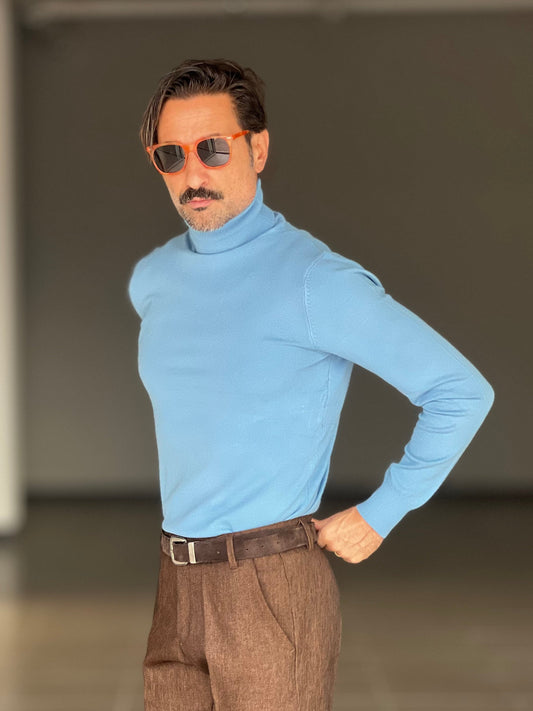 COLLO ALTO CELESTE RASATO 2 FILI