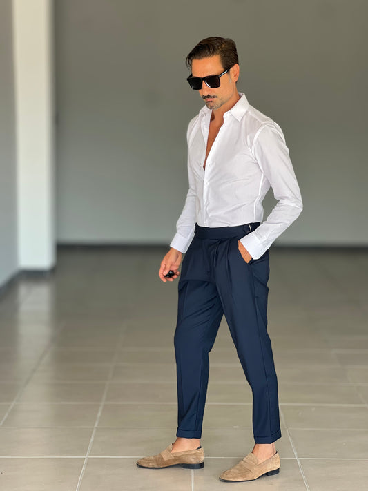 PANTALONE VITA ALTA BLU VISCOSA E MISTI