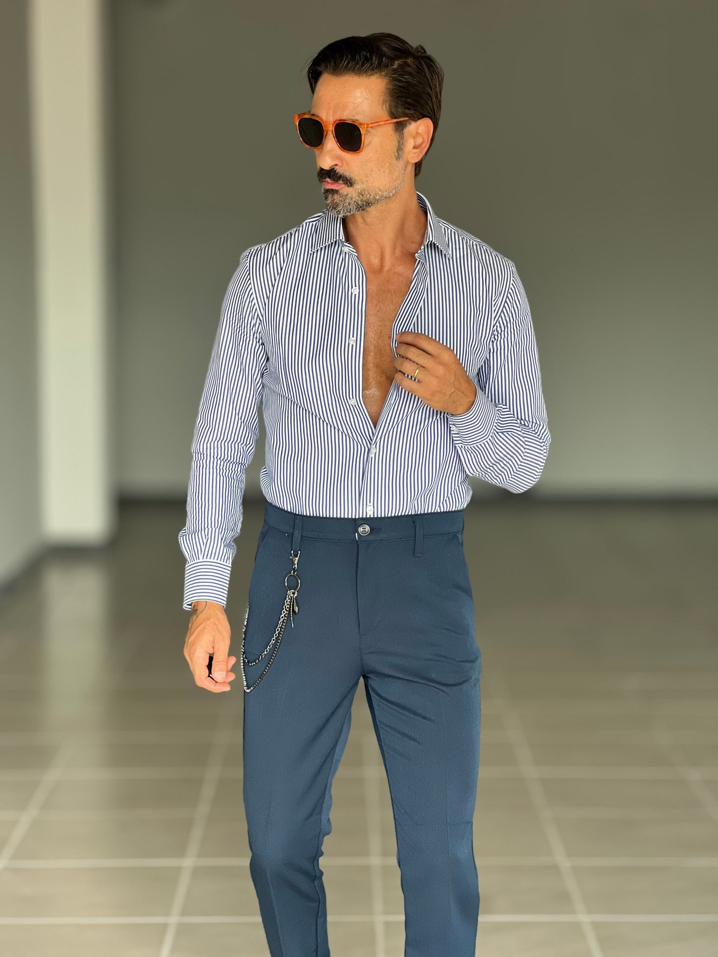 PANTALONE BLU VISCOSA E MISTI GAMBA DRITTA TASCA AMERICA