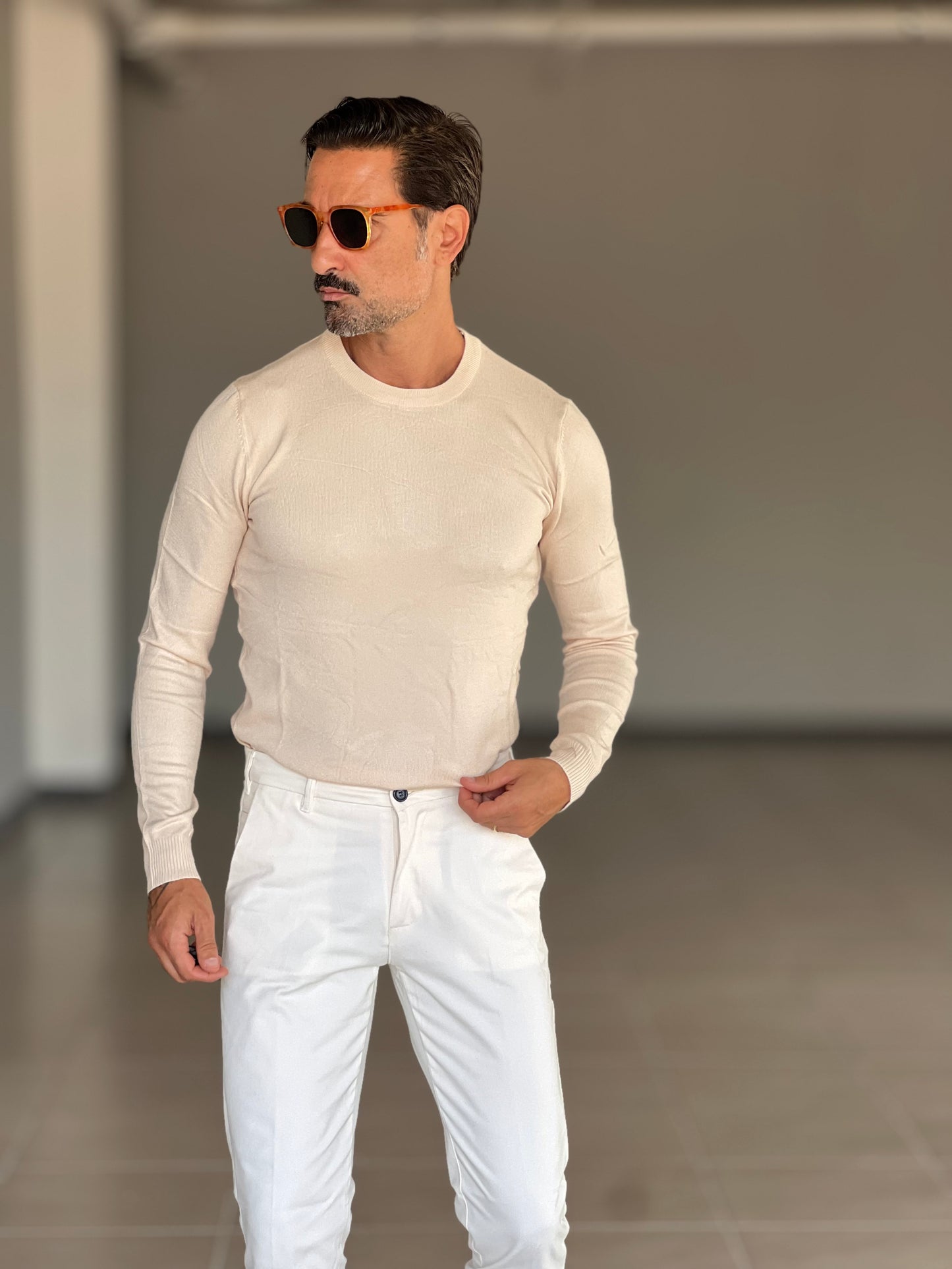MAGLIA GIRO CREMA VISCOSA E MISTI