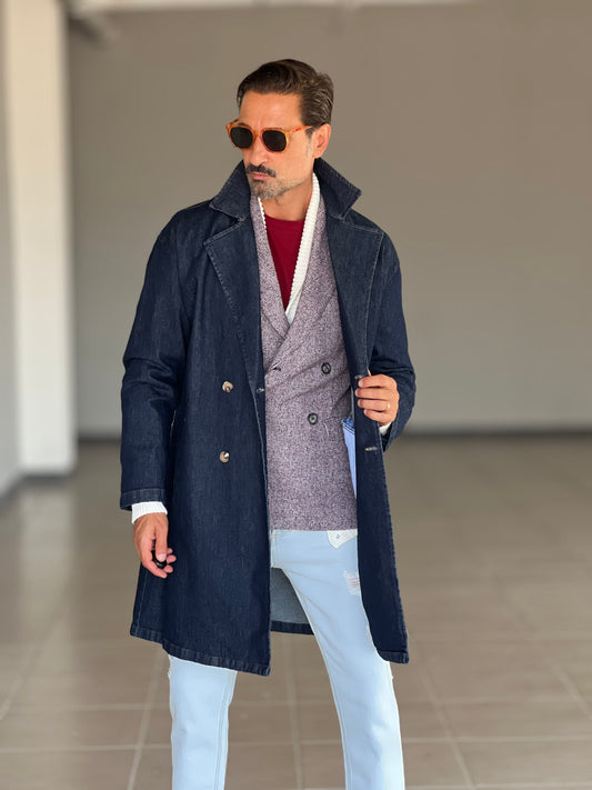 TRENCH DENIM OVER FIT SCURO