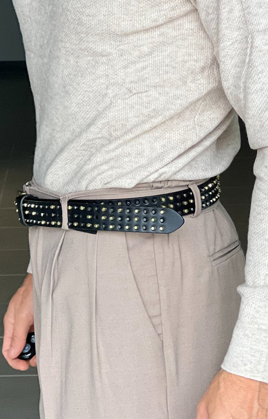 CINTURA PELLE NERA APPLICAZIONI METALLO