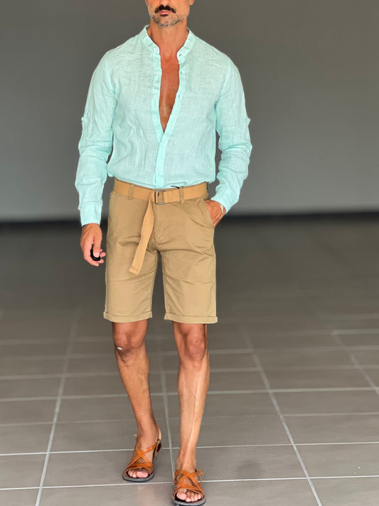 BERMUDA PANTALONE OCRA COTONE INSERTO CINTURA