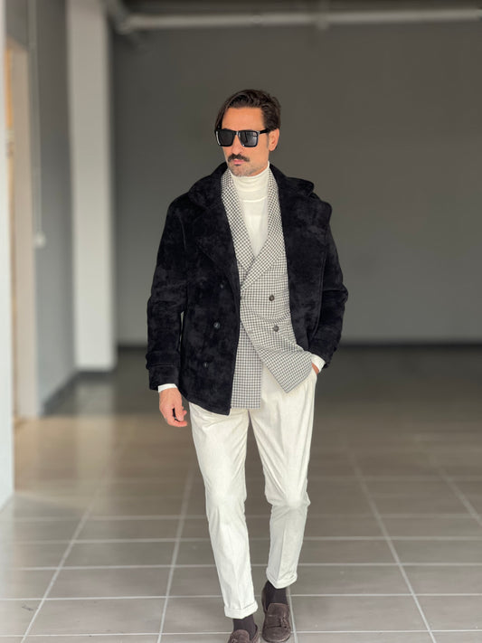 CAPPOTTINO NERO VELLUTO MILLERIGHE