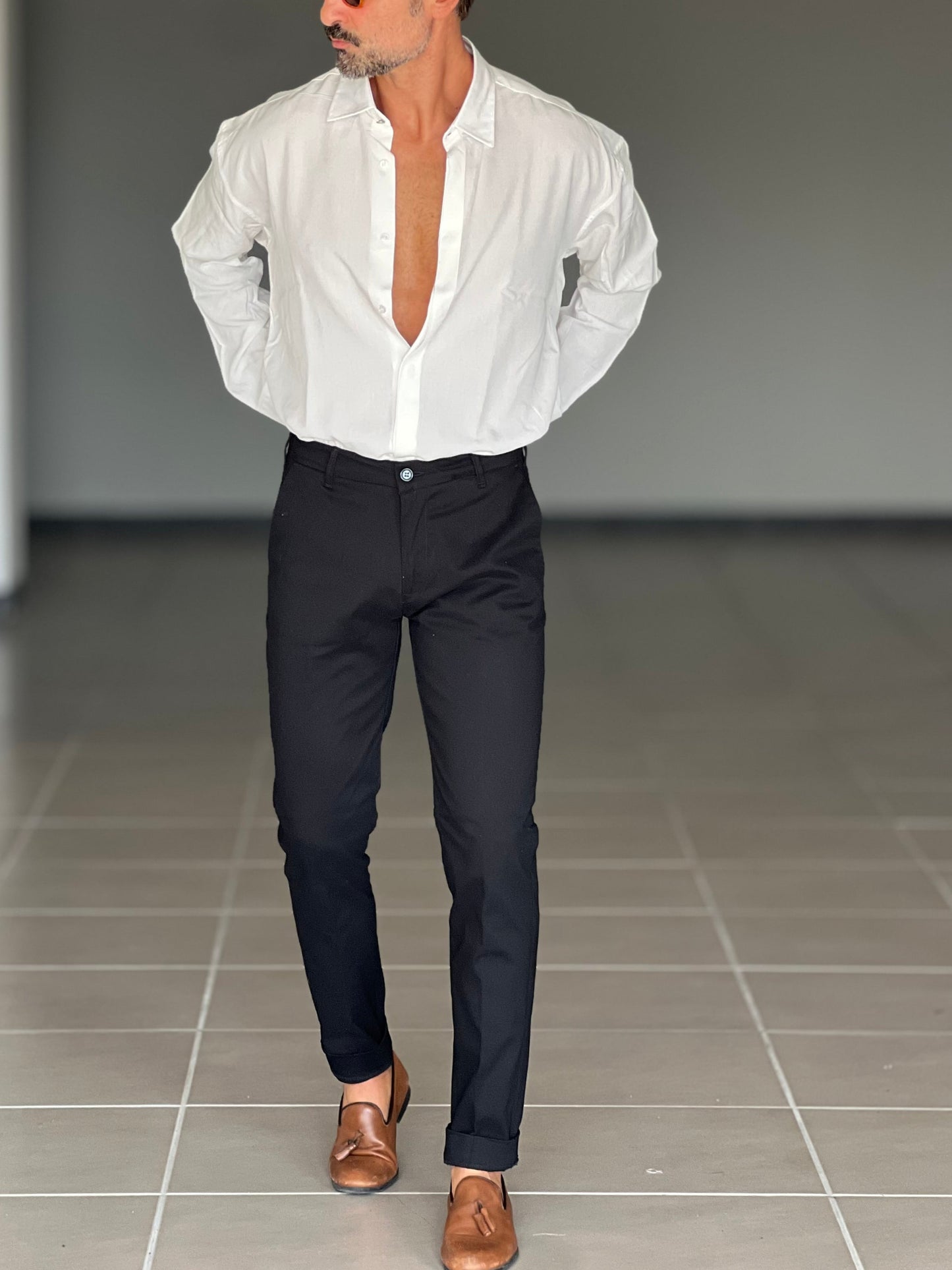 PANTALONE NERO GABARDINE DI COTONE