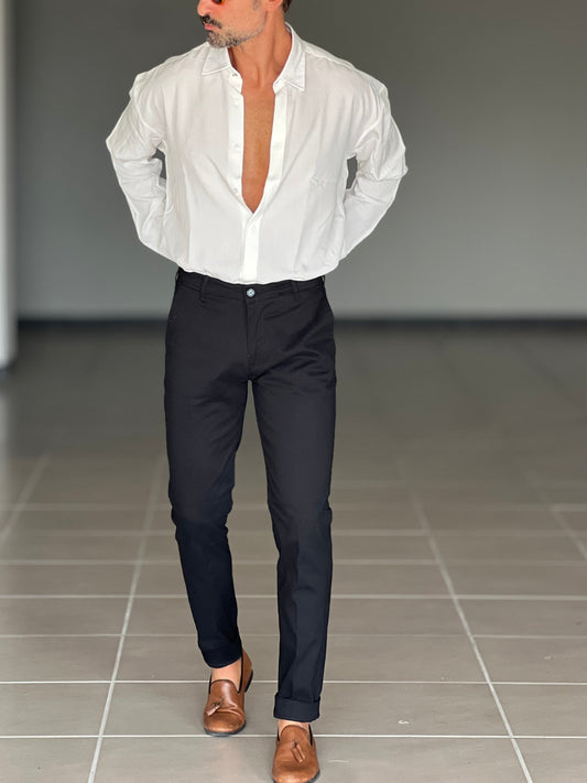 WHITE VISCOSE TROUSERS WITH REGULAR BOTTOM