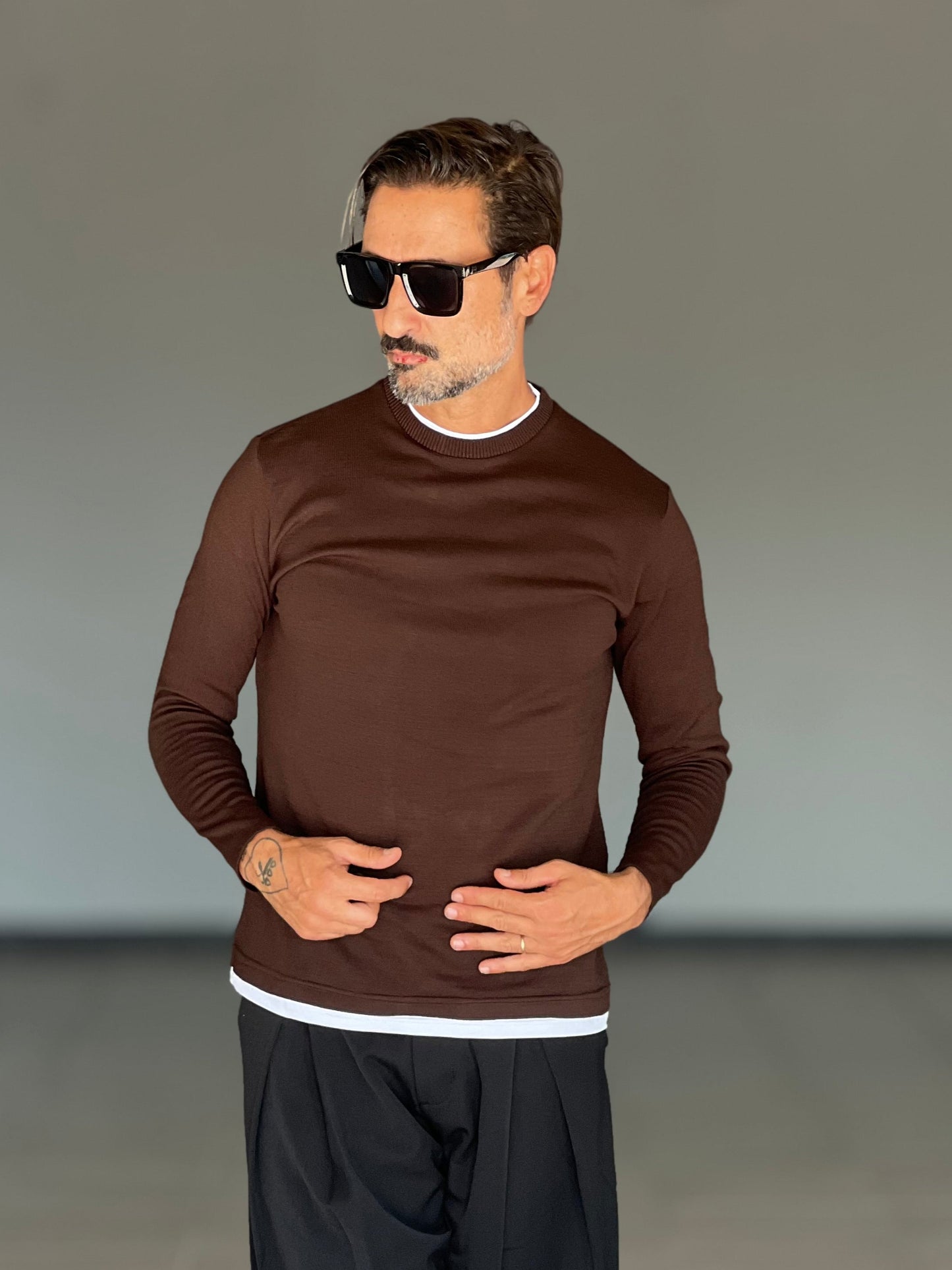 MAGLIA 2 FILI MORO INSERTO T SHIRT BIANCA