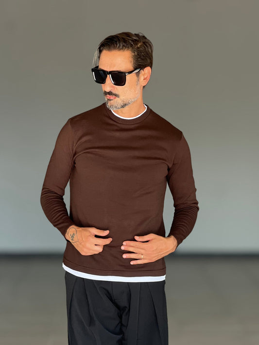 BLUE THREAD COTTON CREW NECK SWEATER