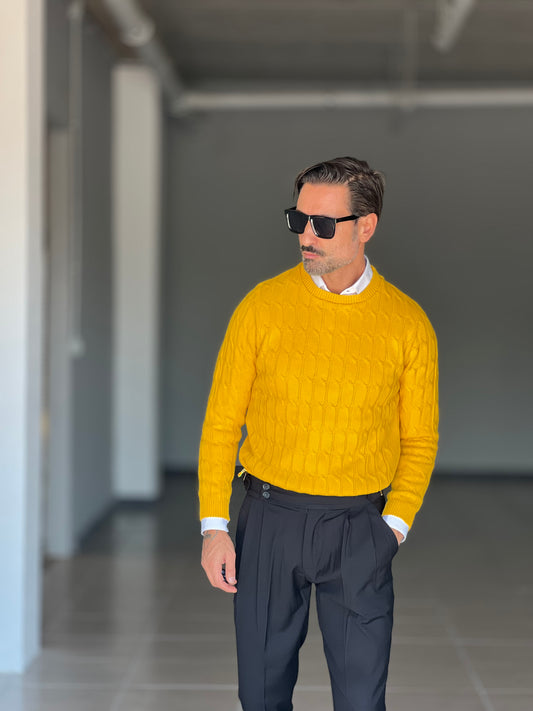 BLUE THREAD COTTON CREW NECK SWEATER