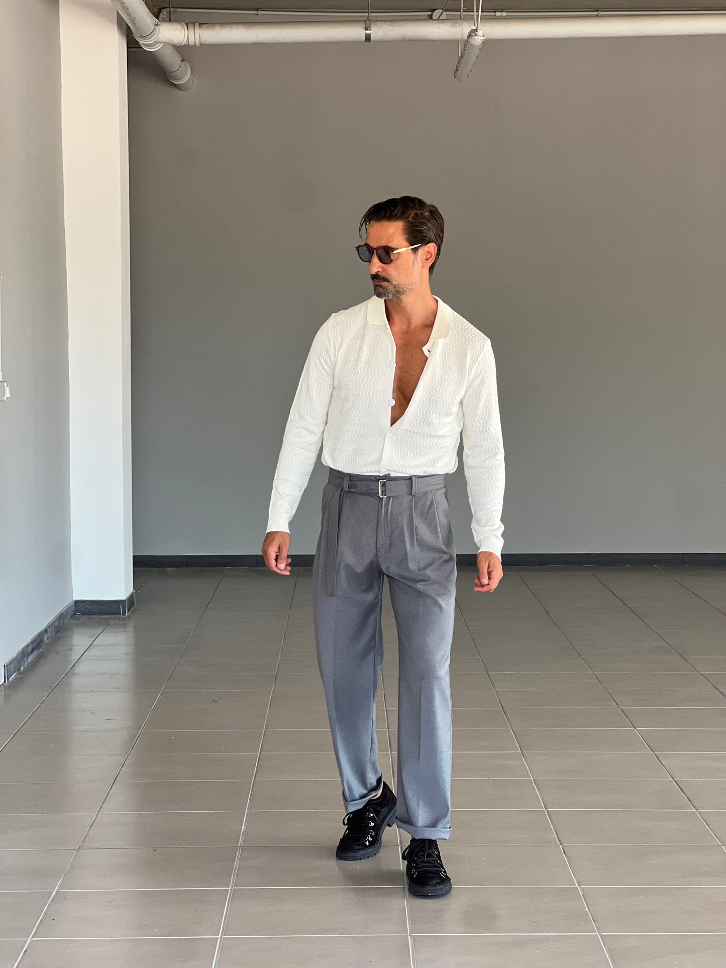 PANTALONE FONDO AMPIO GRIGIO CINTURA VISCOSA E MISTI
