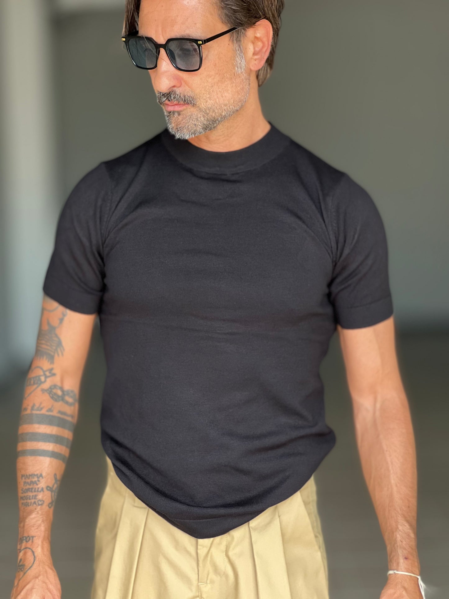 BLUE THREAD COTTON CREW NECK SWEATER
