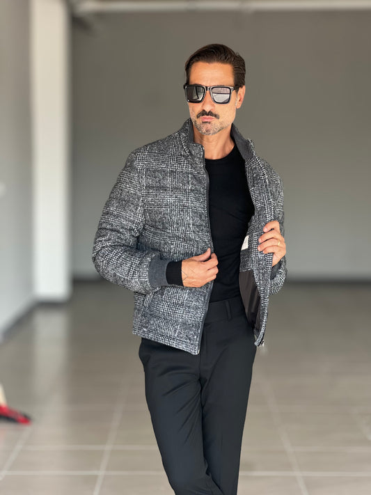 PIUMINO TARTAN GRIGIO SCURO LANA E MISTI PANNO XAGON