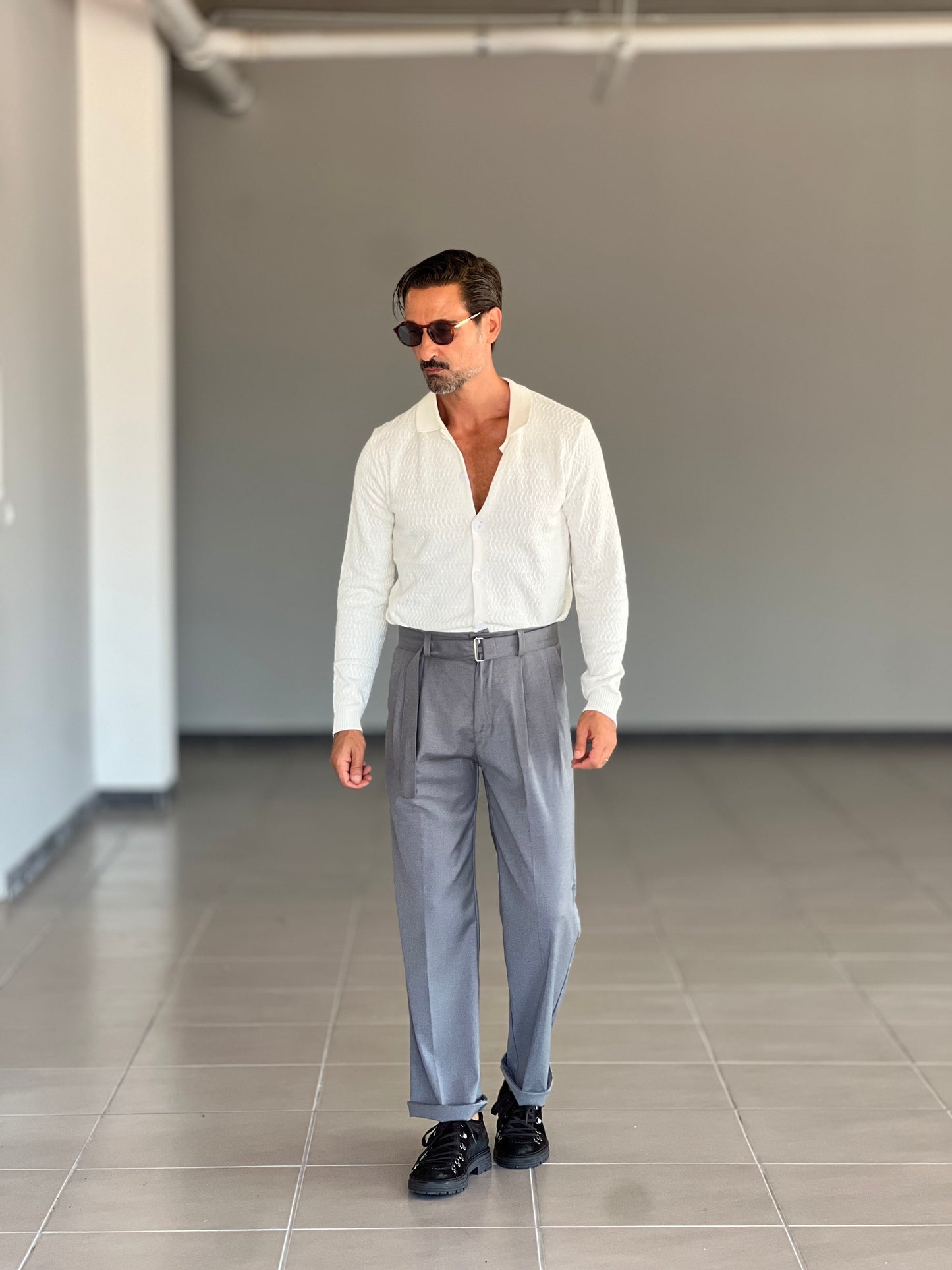 PANTALONE FONDO AMPIO GRIGIO CINTURA VISCOSA E MISTI