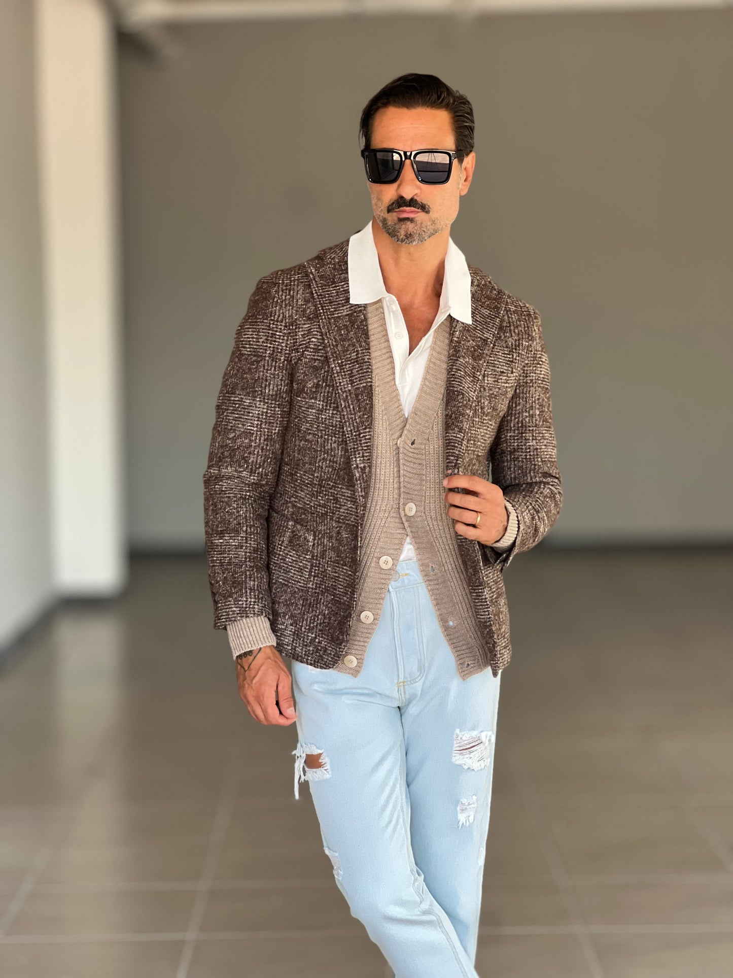 GIACCA TARTAN GRANDE MORO E BEIGE LANA E MISTI XAGON