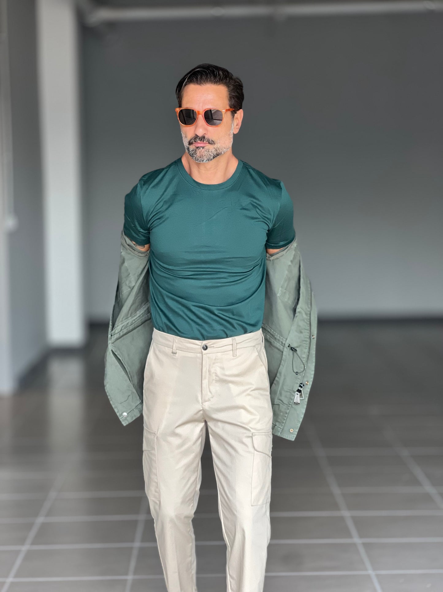 T SHIRT VERDE BOTTIGLIA FILO DI SCOZIA MEZZA MANICA