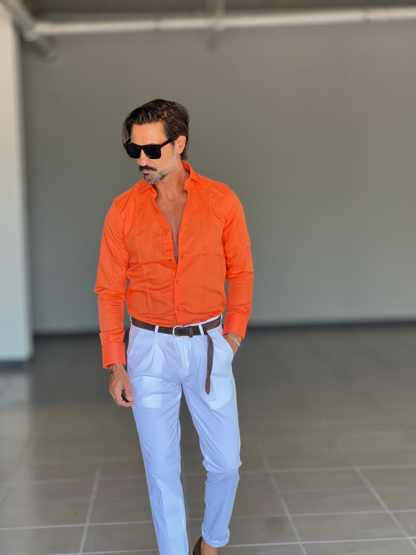 CAMICIA ARANCIO 100%LINO