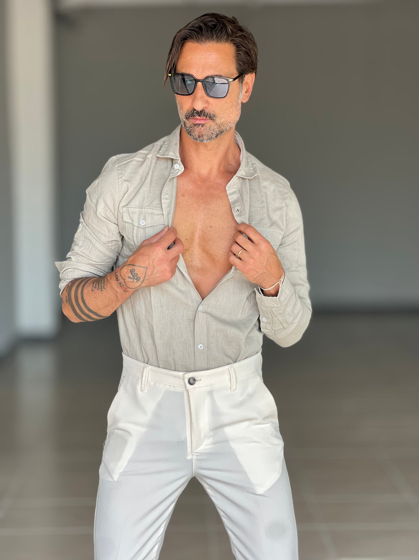 CAMICIA TEXANA MASTICE MISTO LINO