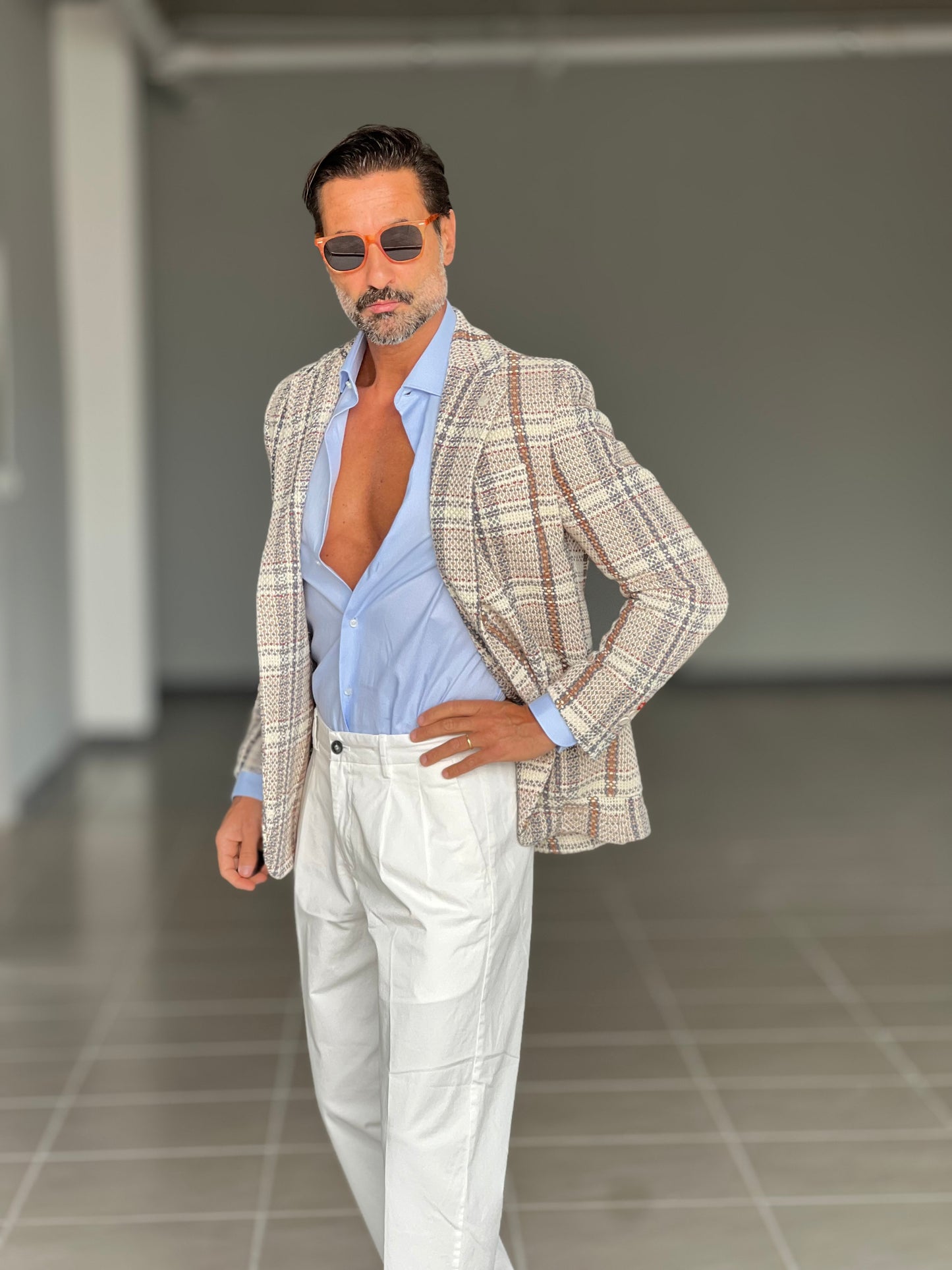 GIACCA XAGON TARTAN GRANDE BEIGE LAVORAZIONE OPERATA