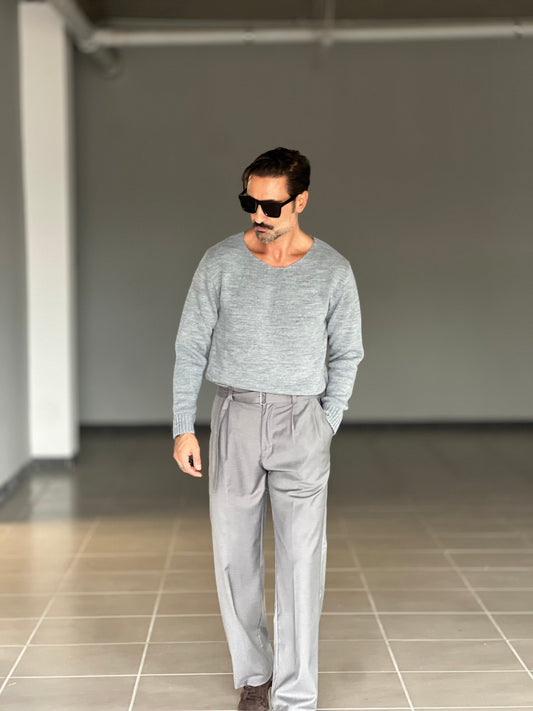 BLUE THREAD COTTON CREW NECK SWEATER