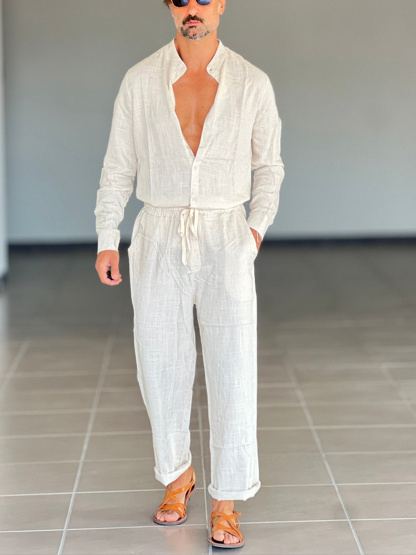 WHITE VISCOSE TROUSERS WITH REGULAR BOTTOM