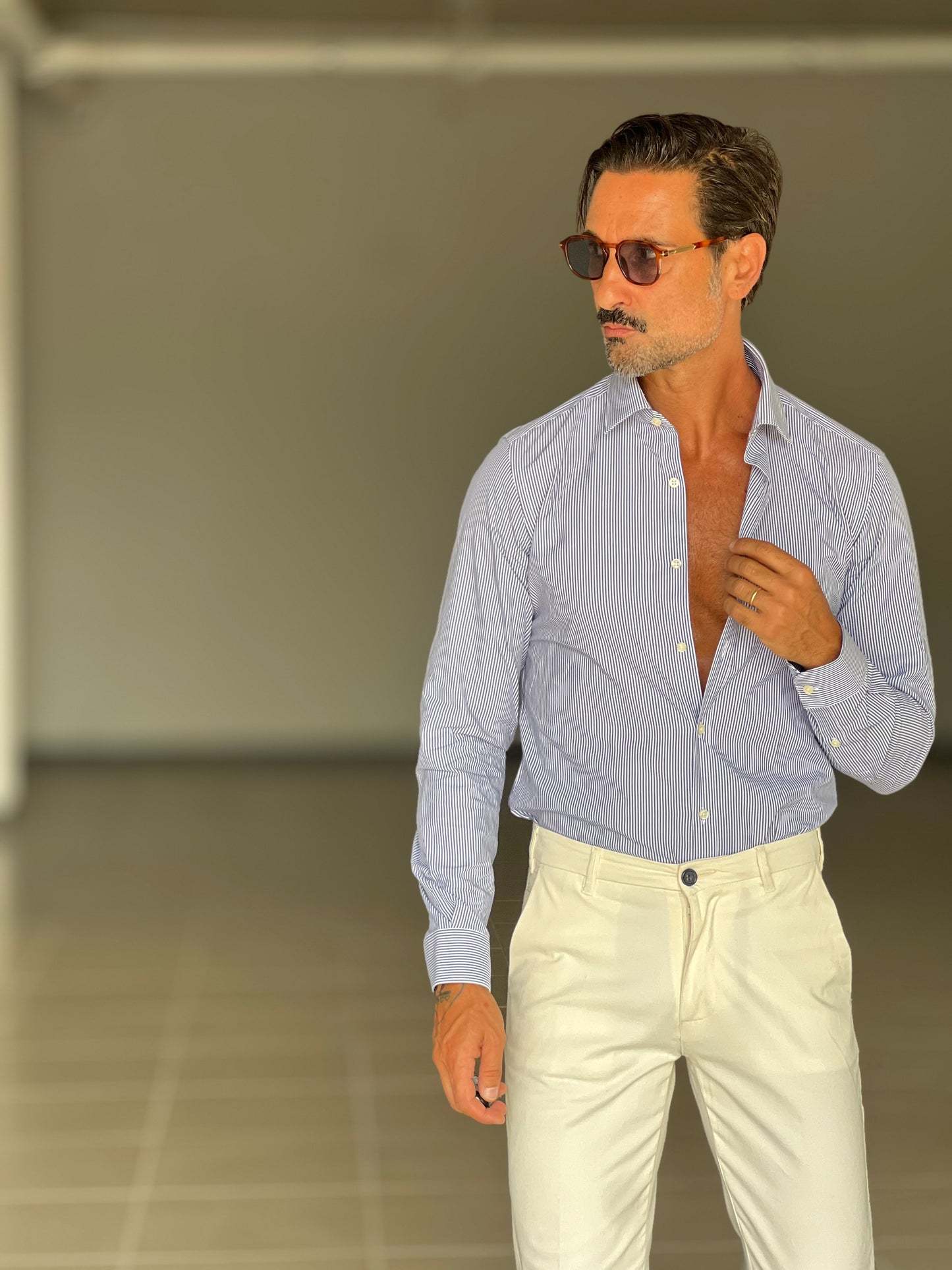 CAMICIA DEPOT BACCHETTA BIANCA E BLU FINA