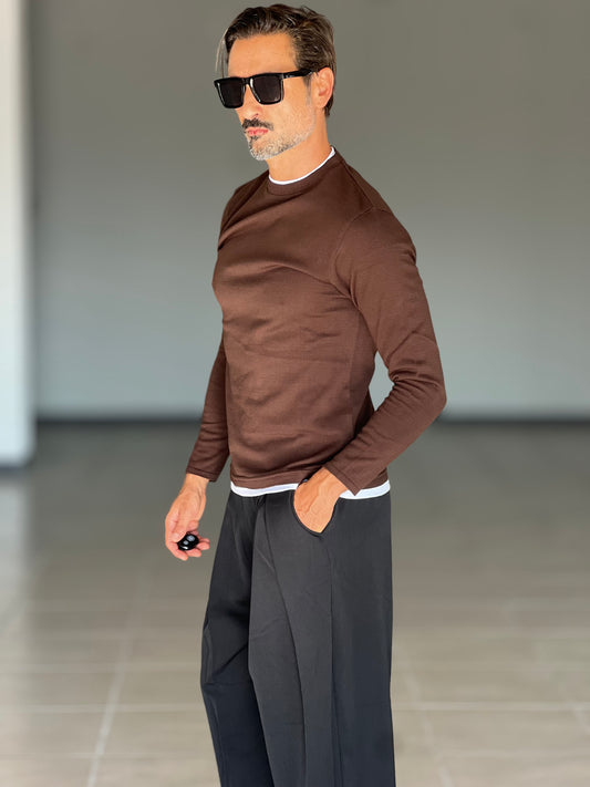 BLUE THREAD COTTON CREW NECK SWEATER