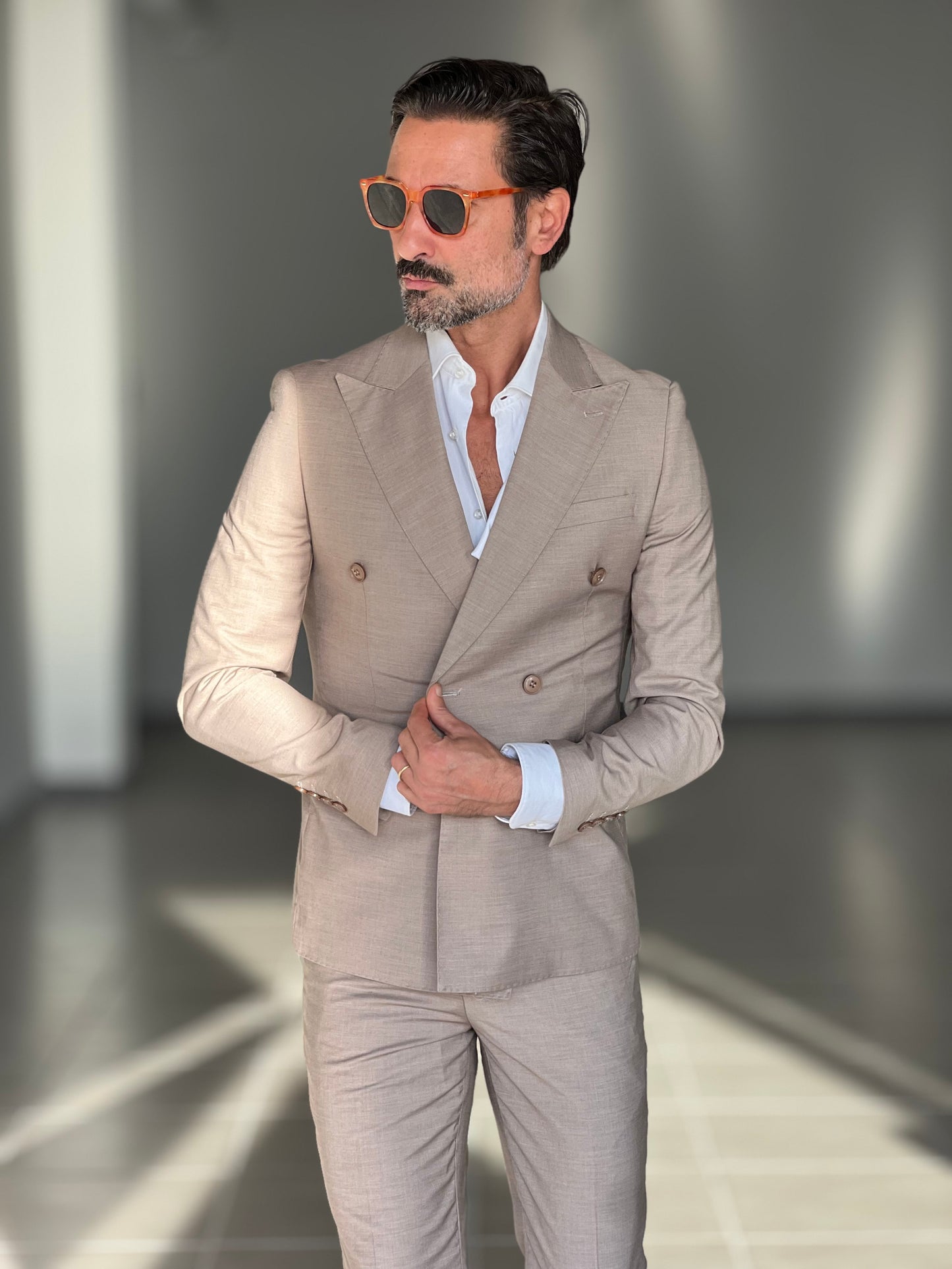 ABITO TABACCO DOPPIOPETTO BOTTONE OSSO VISCOSA E MISTI