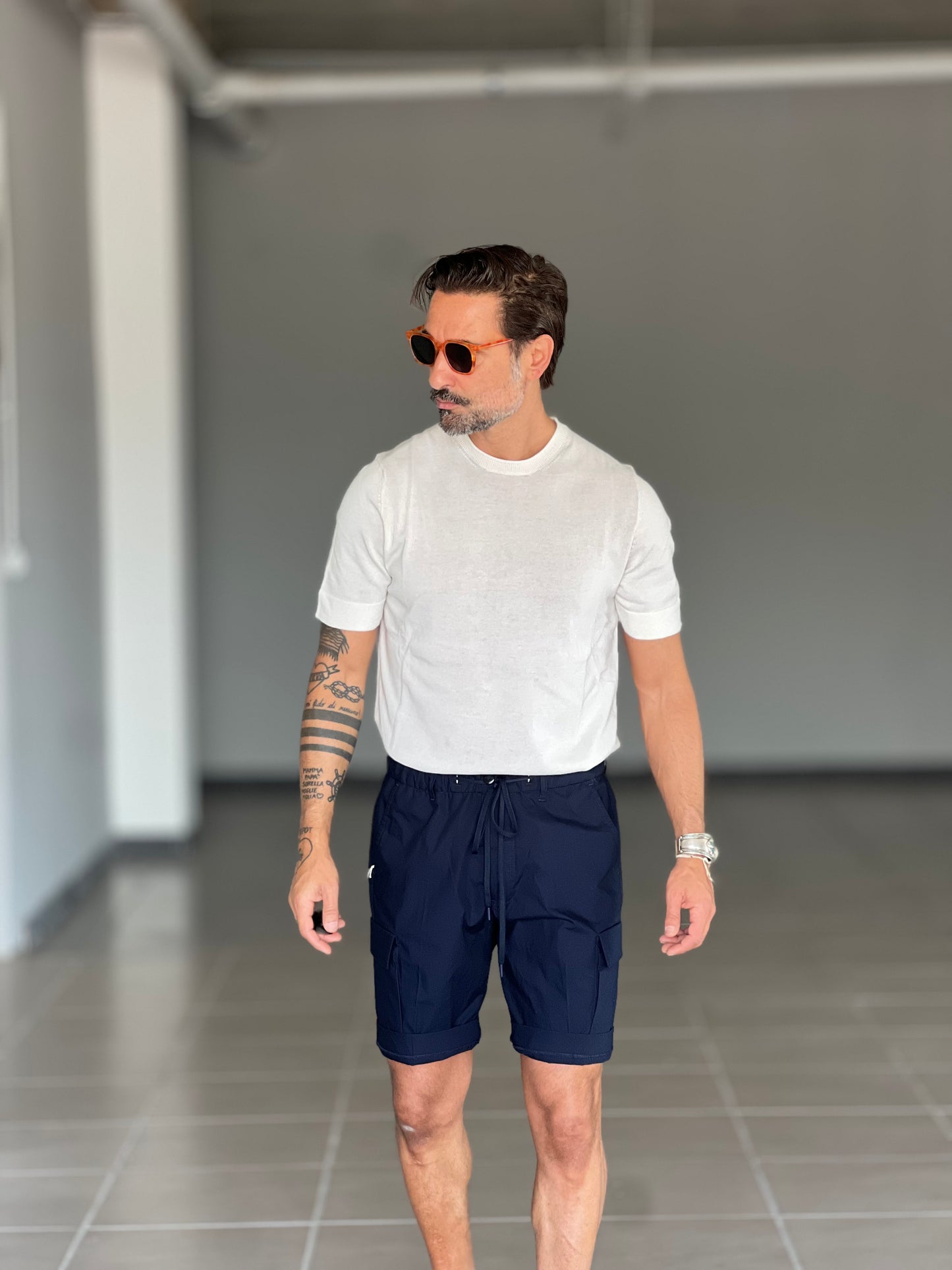 BLUE THREAD COTTON CREW NECK SWEATER