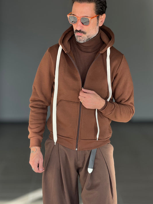 FELPA MARRONE DOPPIATA ZIP