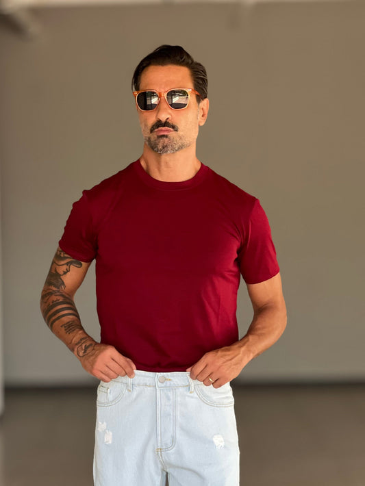 T SHIRT PRUGNA COTONE FILO DI SCOZIA