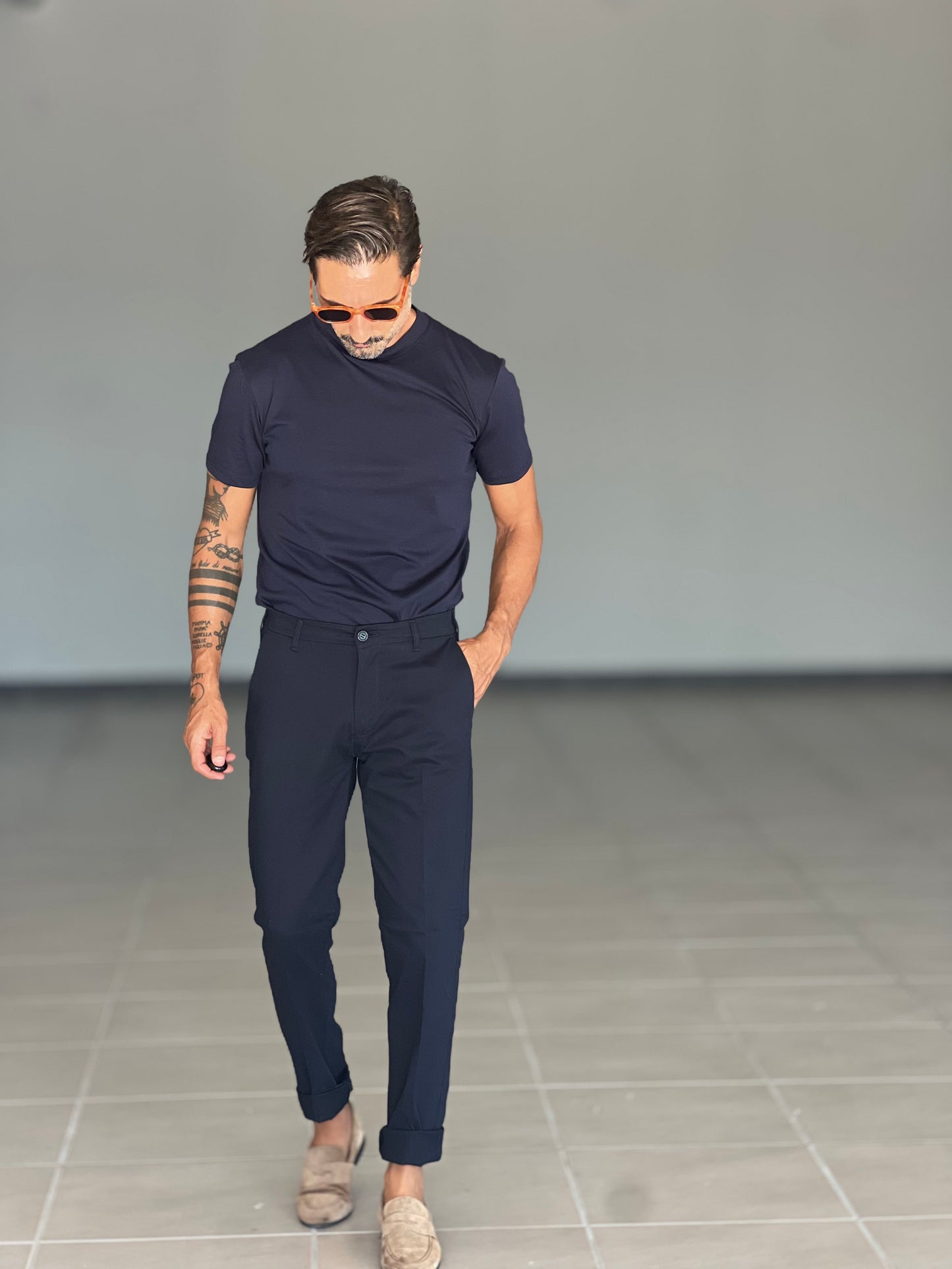 PANTALONE BLU NAVY GABARDINE DI COTONE