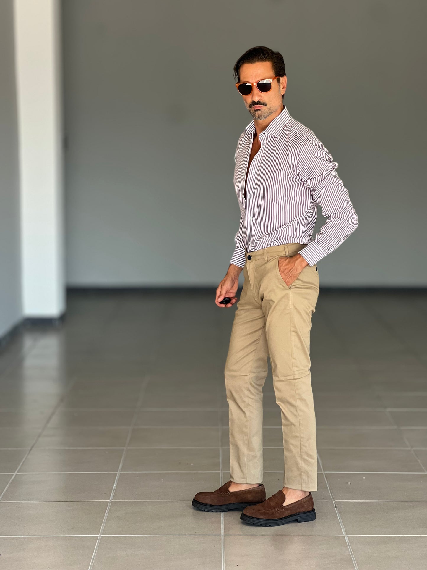 PANTALONE CAMMELLO GABARDINE DI COTONE