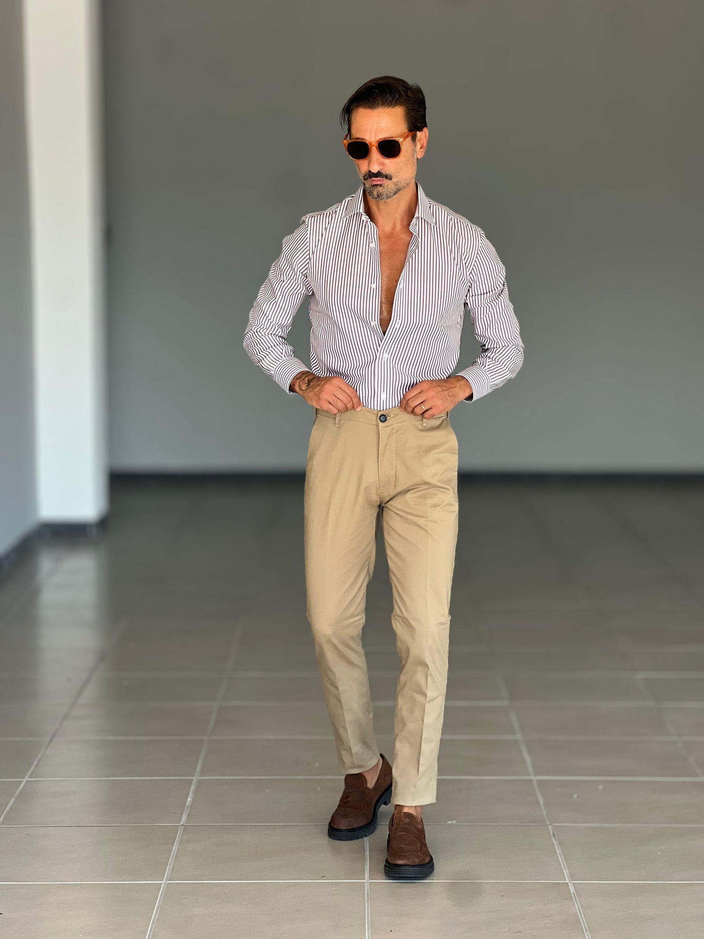 PANTALONE CAMMELLO GABARDINE DI COTONE