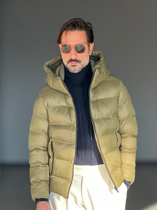 PIUMINO VERDE TECNCO COLLO SCIARPA CAPPUCCIO TELAMIRA