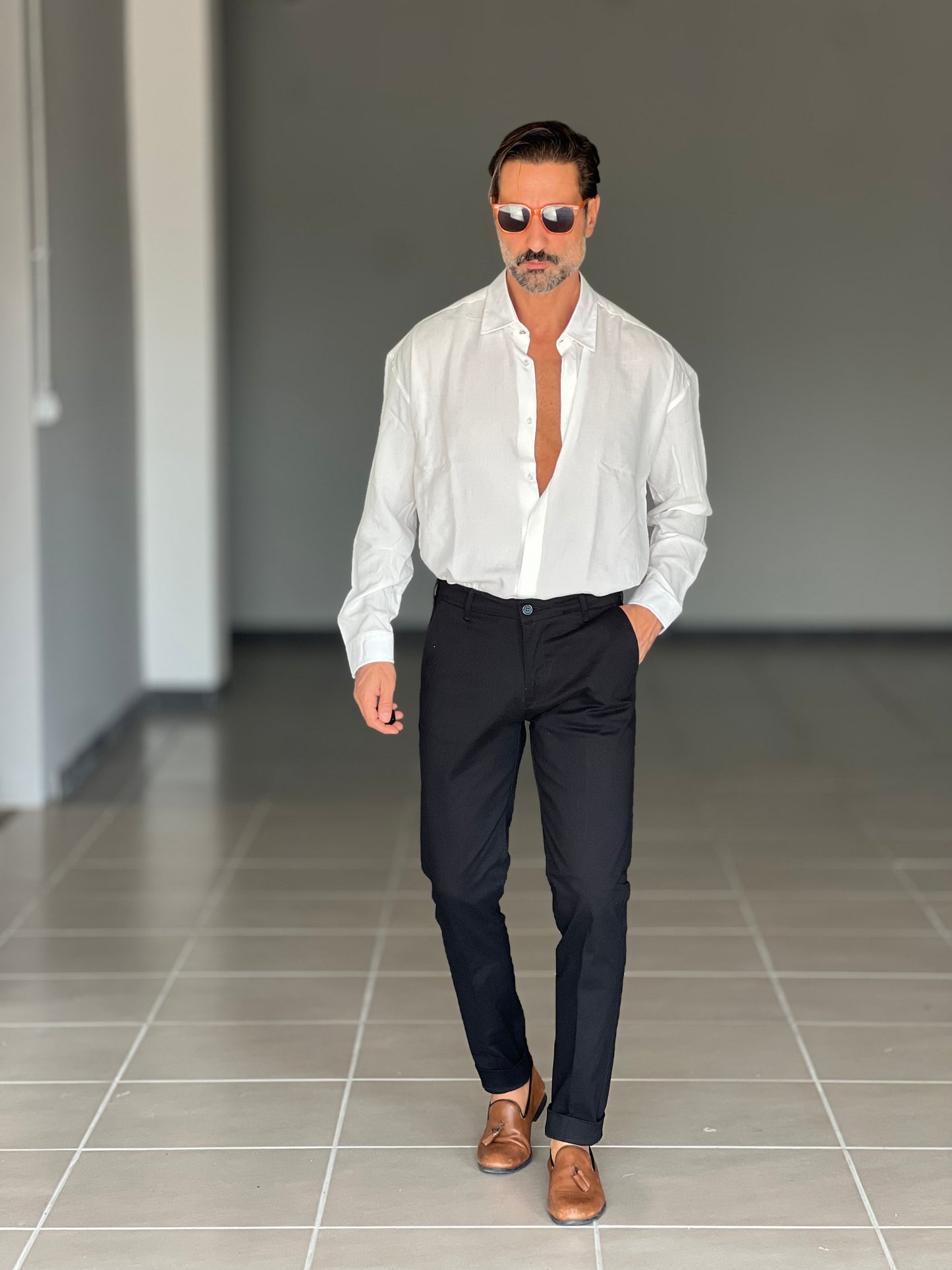PANTALONE NERO GABARDINE DI COTONE