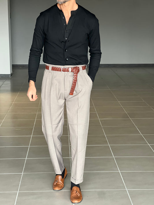 BLACK CHAIN VISCOSE TROUSERS