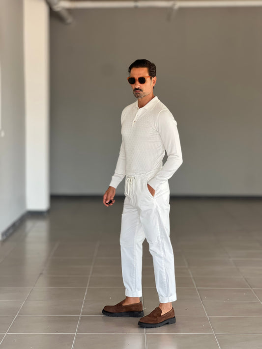 WHITE VISCOSE TROUSERS WITH REGULAR BOTTOM