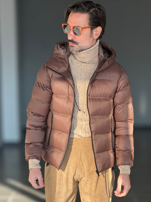 PIUMINO MARRONE TECNCO COLLO CAPPUCCIO SCIARPA TELAMIRA