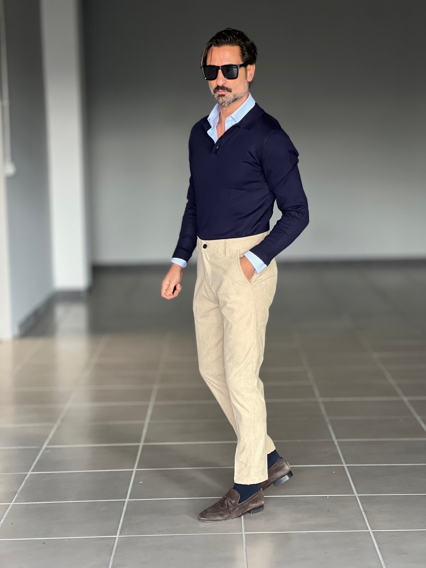 PANTALONE CREMA VELLUTO MILLERIGHE GAMBA DRITTA TASCA AMERICA