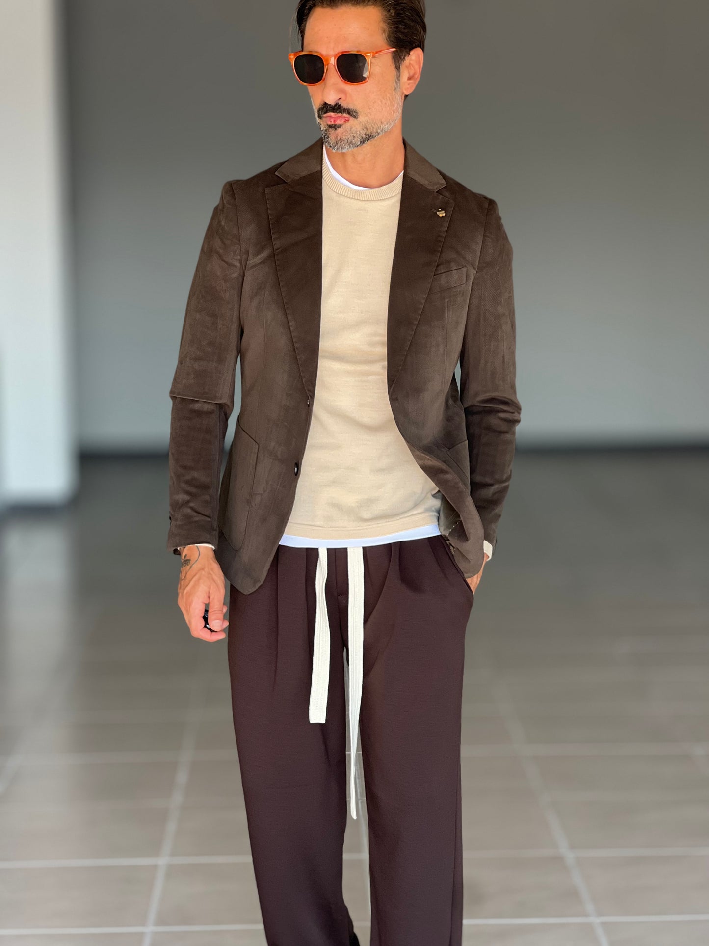 MAGLIA 2 FILI BEIGE INSERTO T SHIRT BIANCA