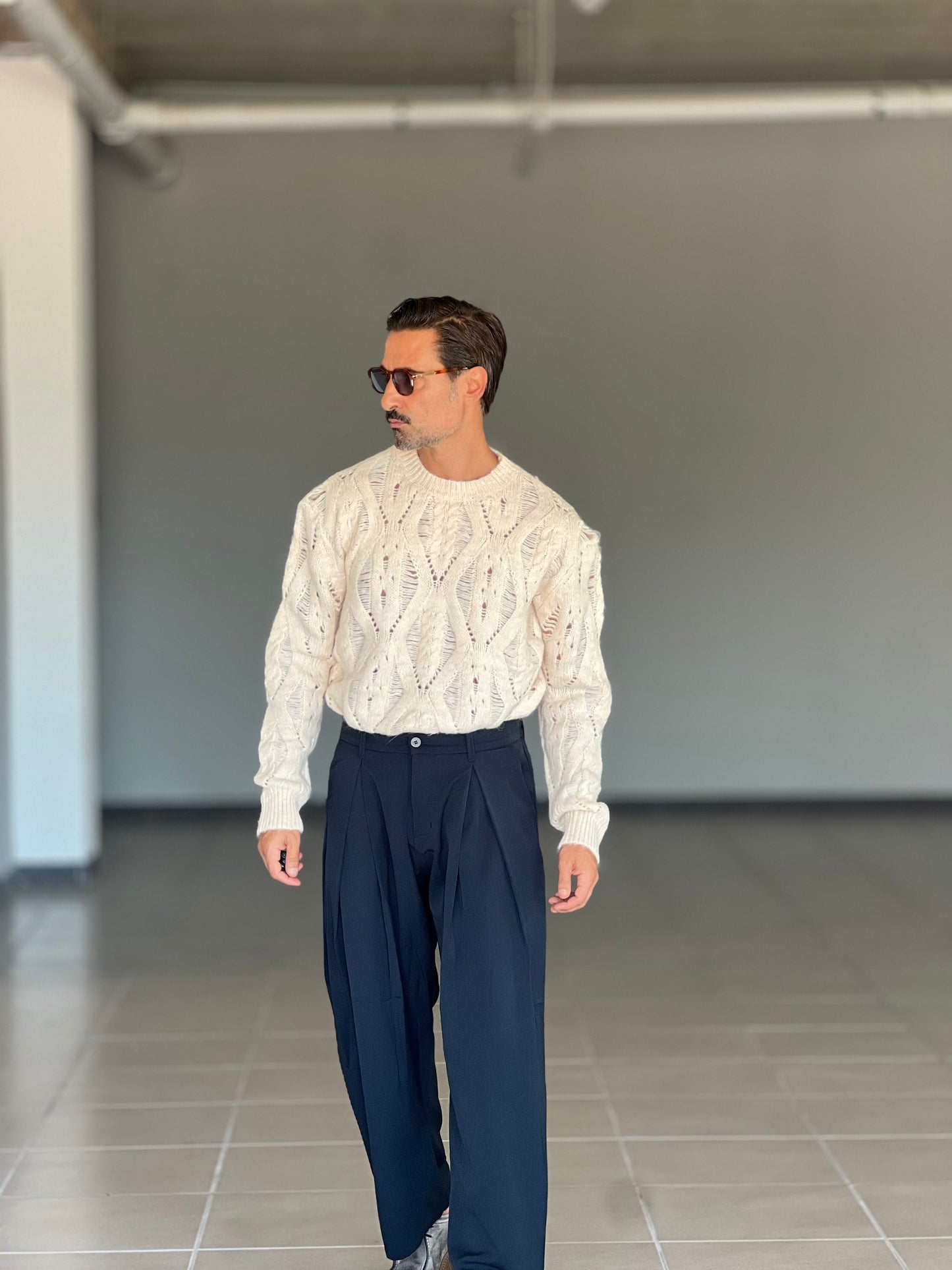 PANTALONE FONDO AMPIO BLU DOPPIA PINCES